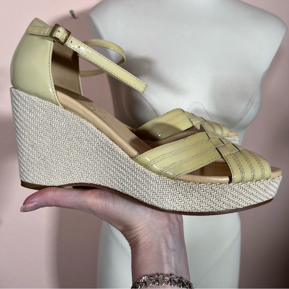 Cole Haan Classic Mobwife Cream leather Espadrilles wedge Heel Sandals shoe 9.5 - Picture 3 of 17